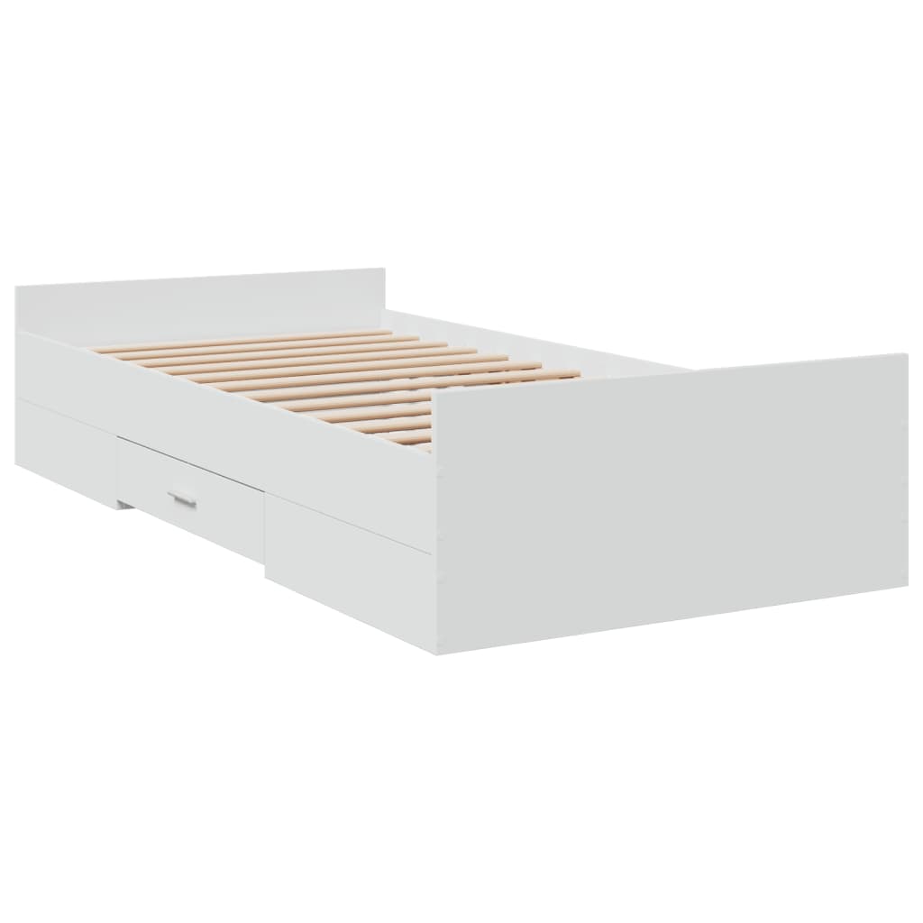 vidaXL Cadru de pat cu sertare, alb, 75x190 cm, lemn prelucrat vidaXL Cadru de pat cu sertare, alb, 75x190 cm, lemn prelucrat