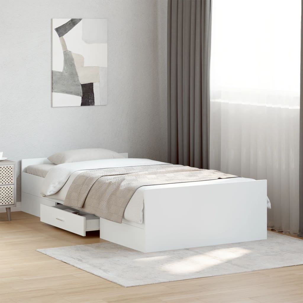 vidaXL Cadru de pat cu sertare, alb, 75x190 cm, lemn prelucrat vidaXL Cadru de pat cu sertare, alb, 75x190 cm, lemn prelucrat