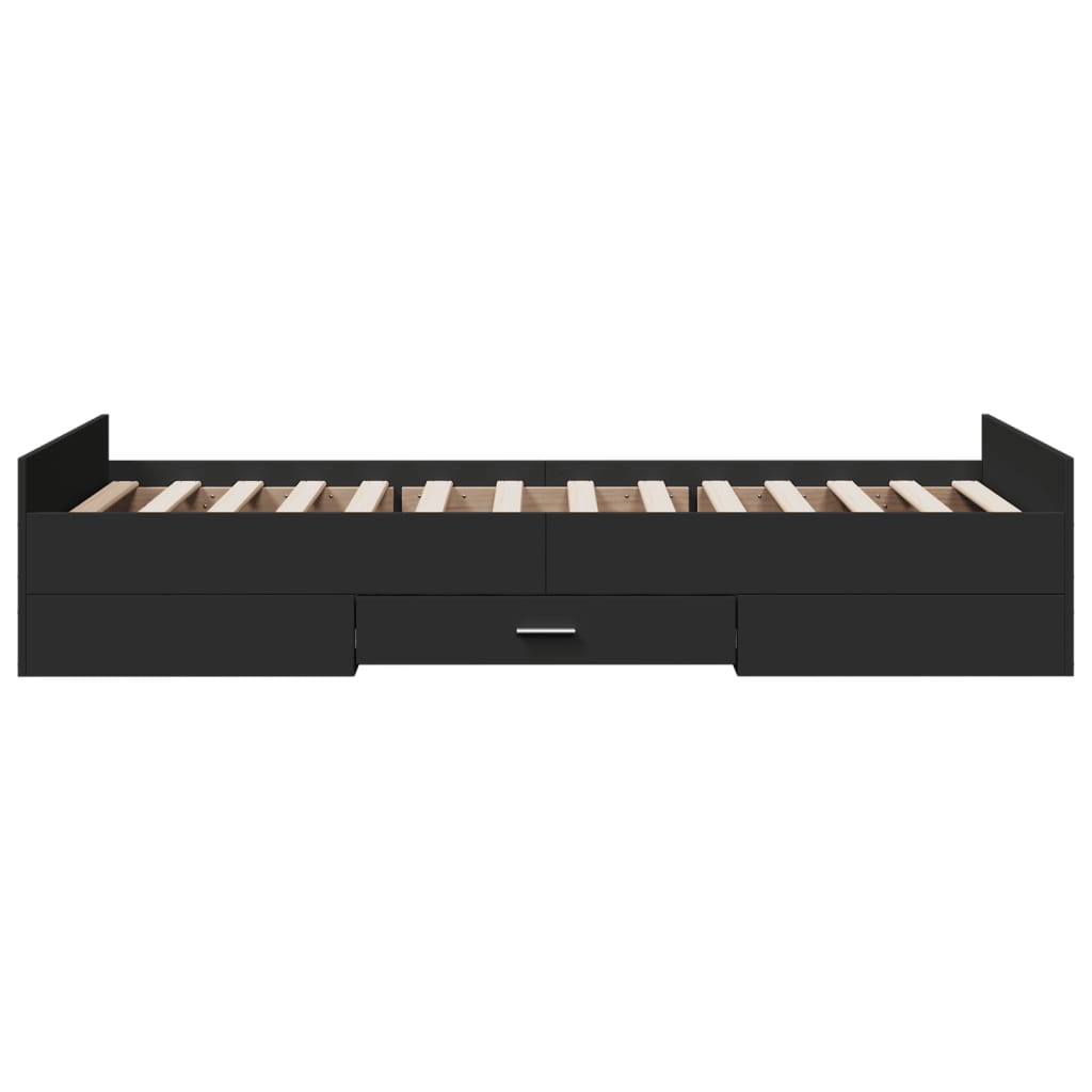 vidaXL Cadru de pat cu sertare, negru, 75x190 cm, lemn prelucrat