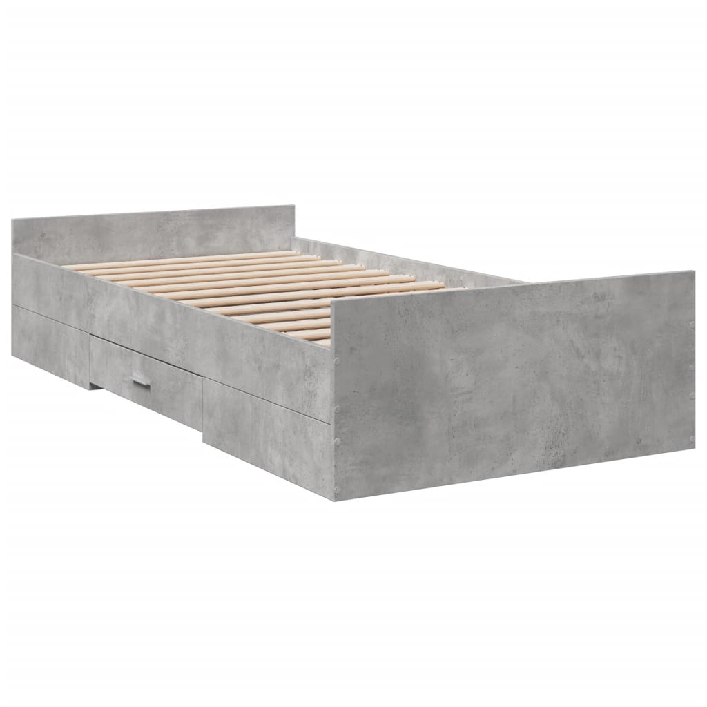 vidaXL Cadru de pat cu sertare, gri beton, 75x190 cm, lemn prelucrat vidaXL Cadru de pat cu sertare, gri beton, 75x190 cm, lemn prelucrat