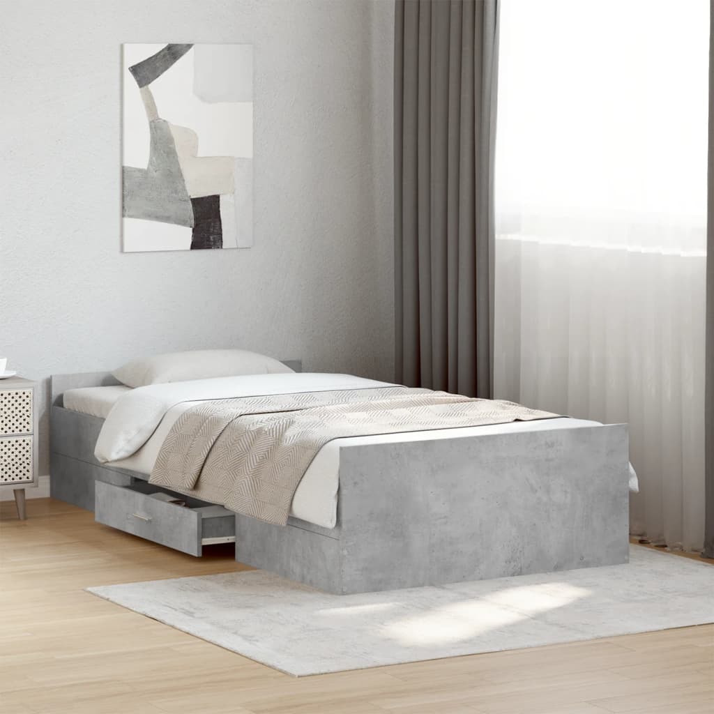 vidaXL Cadru de pat cu sertare, gri beton, 75x190 cm, lemn prelucrat vidaXL Cadru de pat cu sertare, gri beton, 75x190 cm, lemn prelucrat
