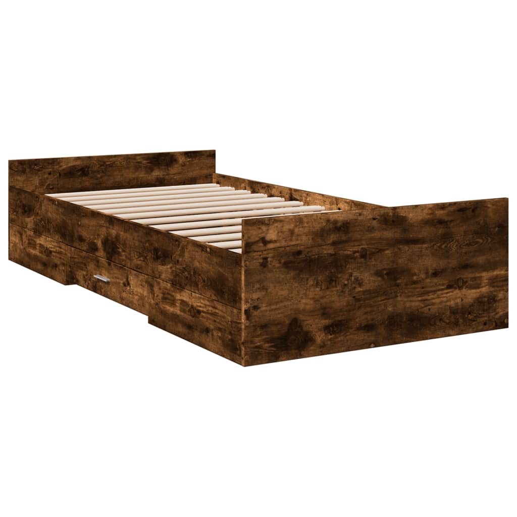 vidaXL Cadru de pat cu sertare stejar fumuriu 75x190 cm lemn prelucrat
