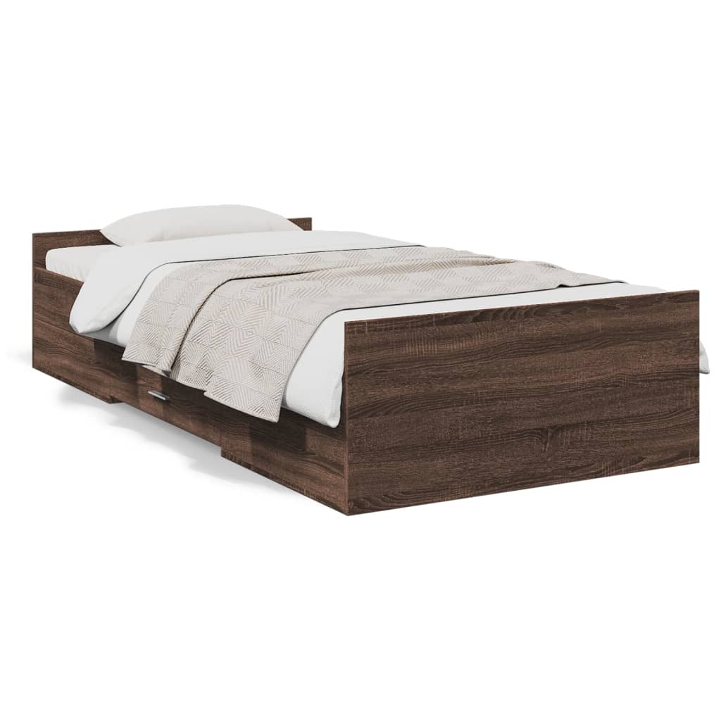 vidaXL Cadru de pat cu sertare stejar maro 75x190 cm lemn prelucrat