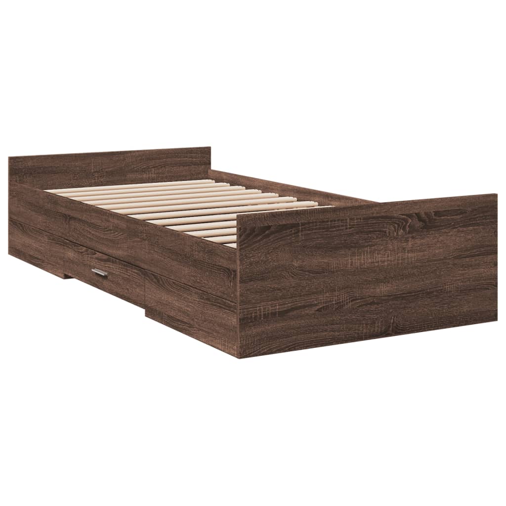 vidaXL Cadru de pat cu sertare stejar maro 75x190 cm lemn prelucrat