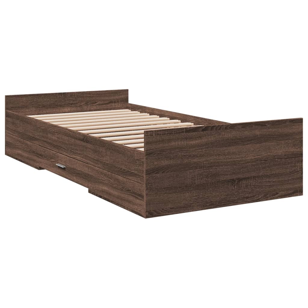 vidaXL Cadru de pat cu sertare stejar maro 75x190 cm lemn prelucrat