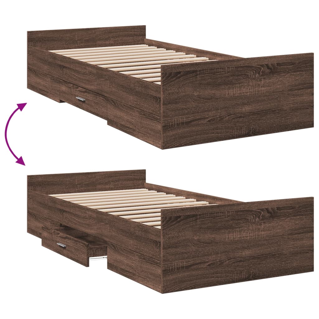 vidaXL Cadru de pat cu sertare stejar maro 75x190 cm lemn prelucrat