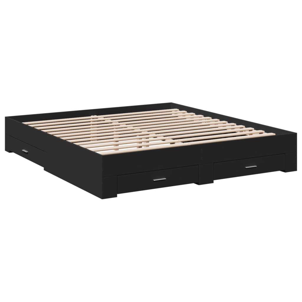 vidaXL Cadru de pat cu sertare negru 200x200 cm lemn prelucrat