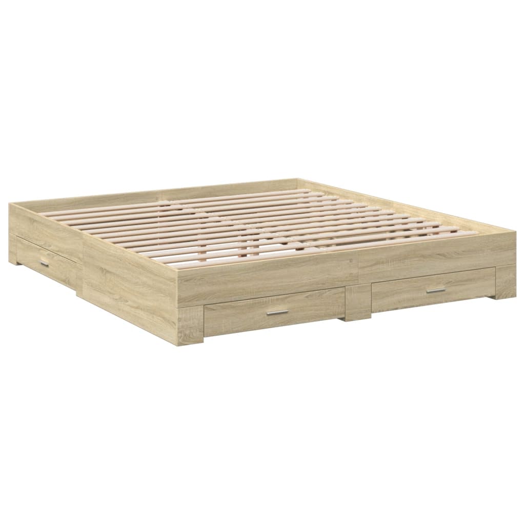 vidaXL Cadru de pat cu sertare stejar sonoma 200x200 cm lemn prelucrat