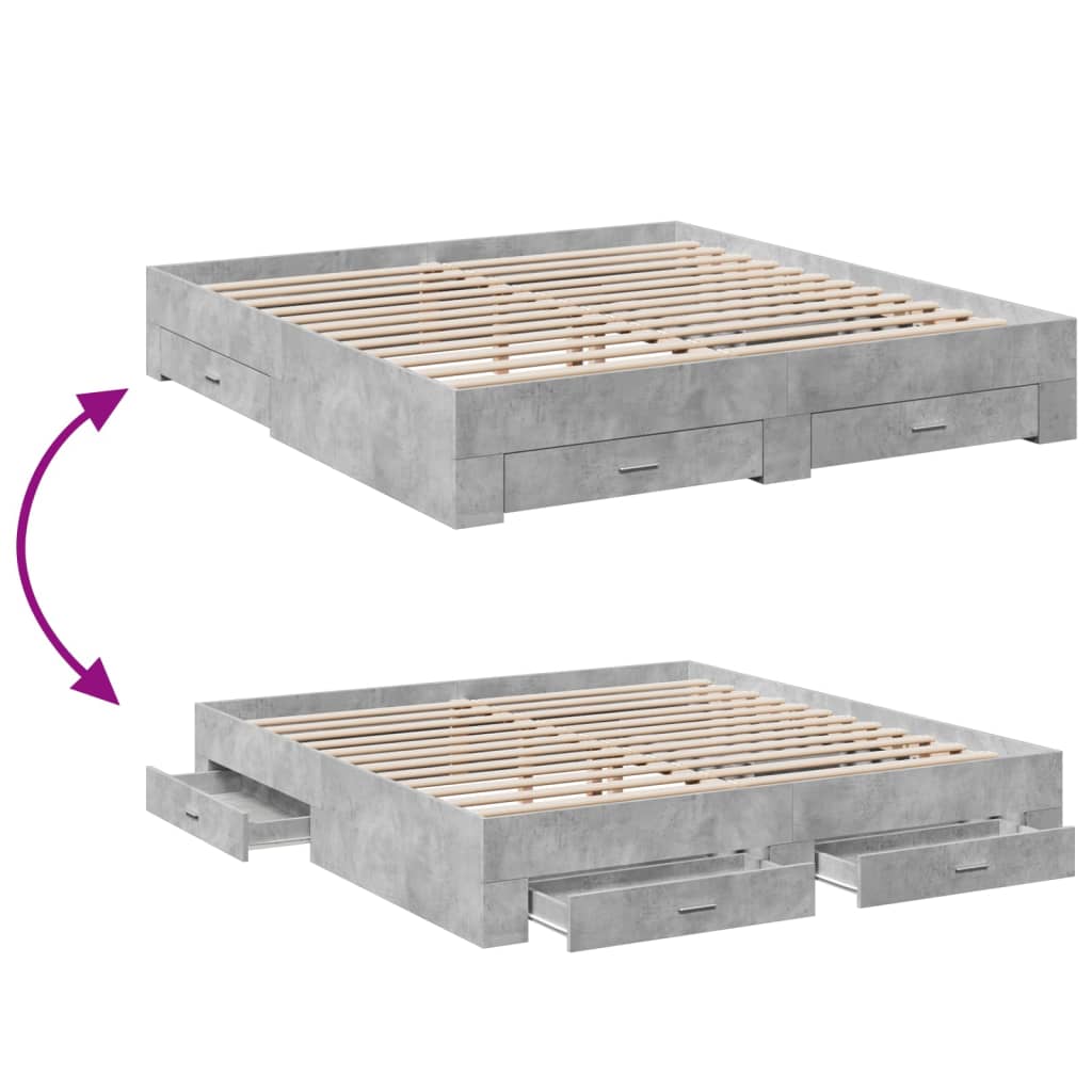 vidaXL Cadru de pat cu sertare gri beton 200x200 cm lemn prelucrat