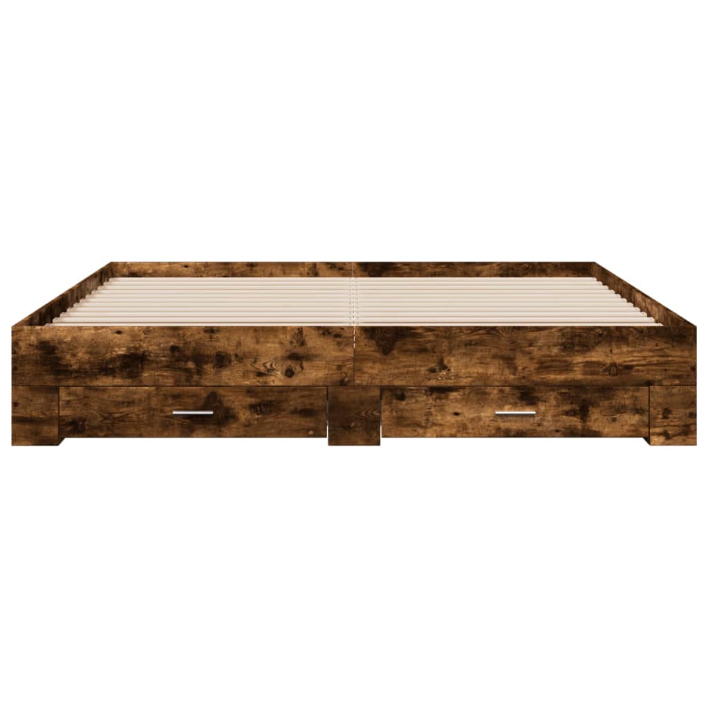 vidaXL Cadru de pat cu sertare stejar fumuriu 200x200cm lemn prelucrat