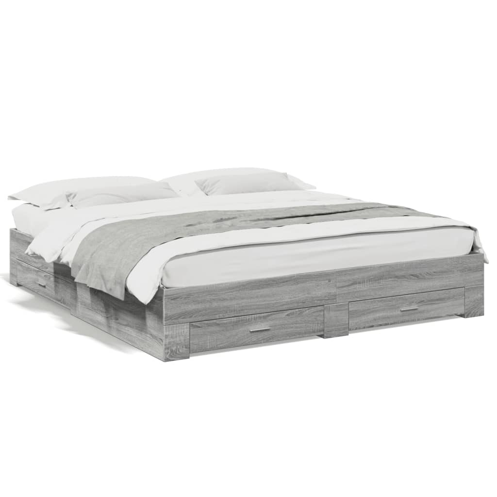 vidaXL Cadru de pat cu sertare gri sonoma 200x200 cm lemn prelucrat