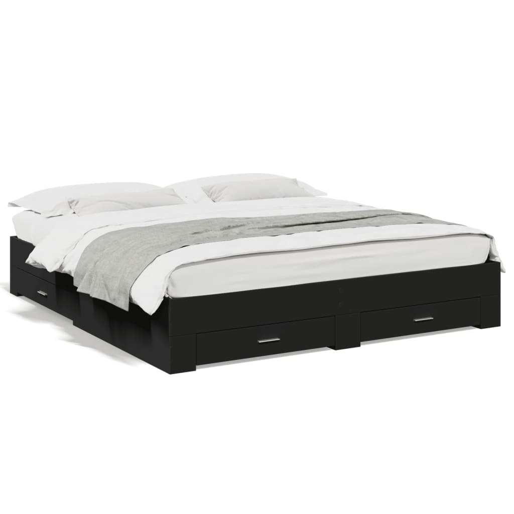 vidaXL Cadru de pat cu sertare, negru, 180x200 cm, lemn prelucrat