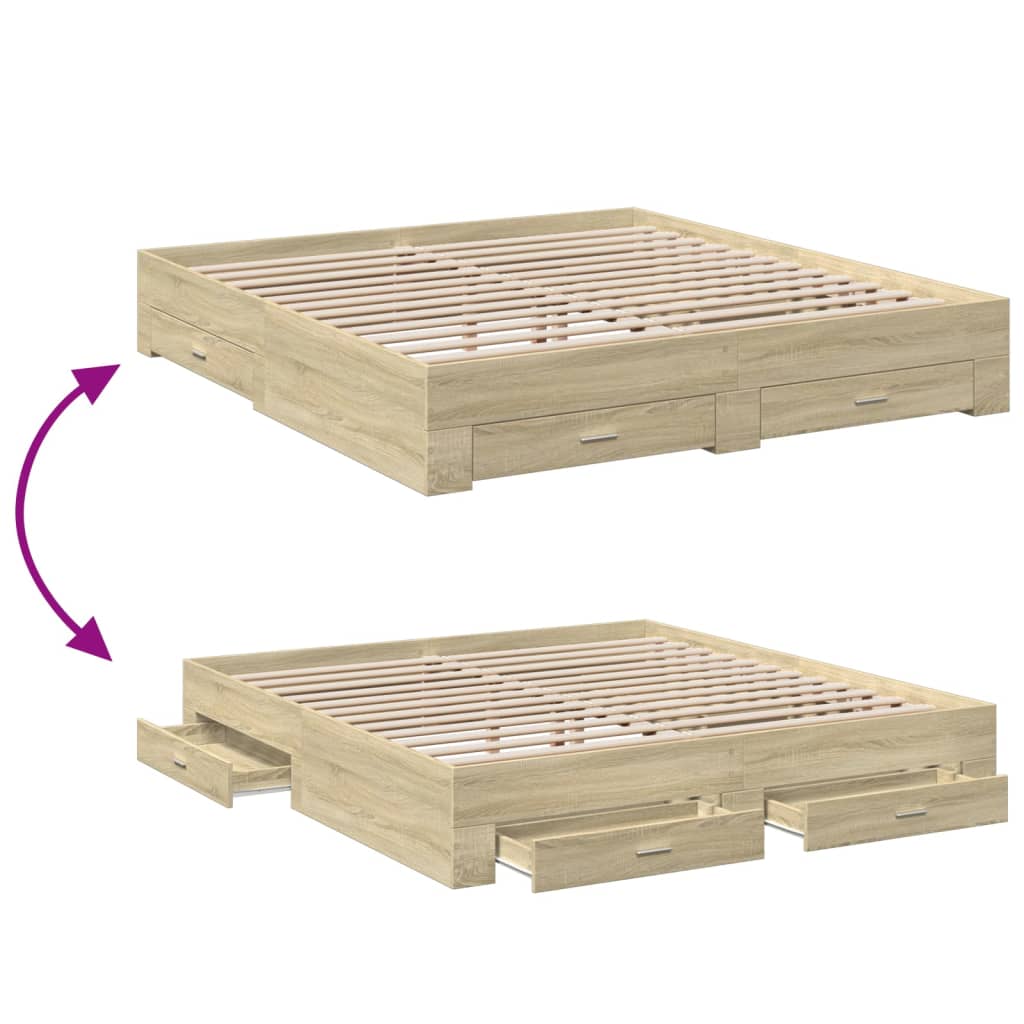 vidaXL Cadru de pat cu sertare stejar sonoma 180x200 cm lemn prelucrat