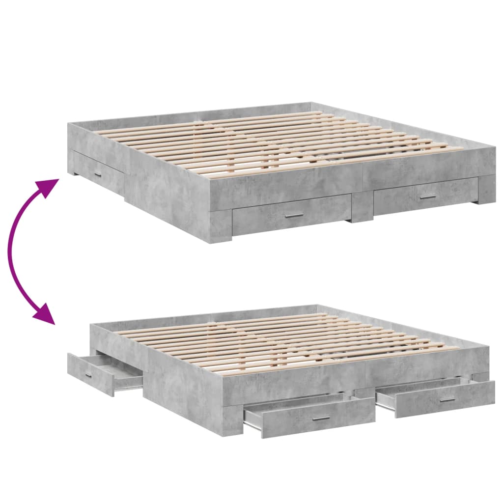 vidaXL Cadru de pat cu sertare, gri beton, 180x200 cm, lemn prelucrat vidaXL Cadru de pat cu sertare, gri beton, 180x200 cm, lemn prelucrat