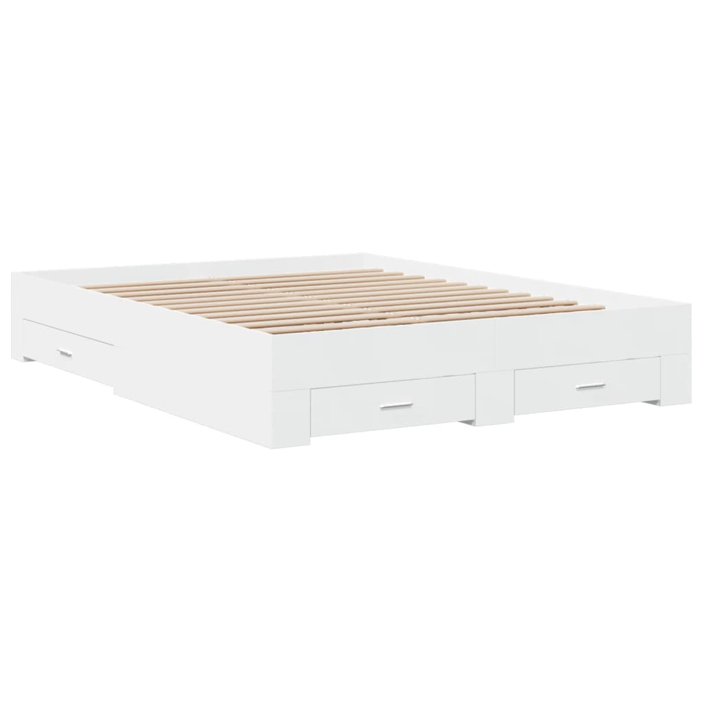 vidaXL Cadru de pat cu sertare, alb, 160x200 cm, lemn prelucrat