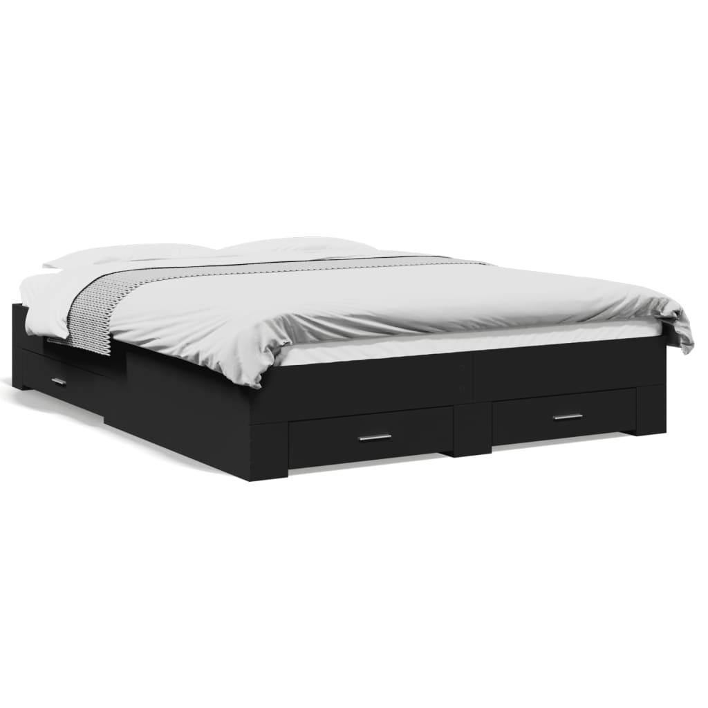vidaXL Cadru de pat cu sertare, negru, 160x200 cm, lemn prelucrat