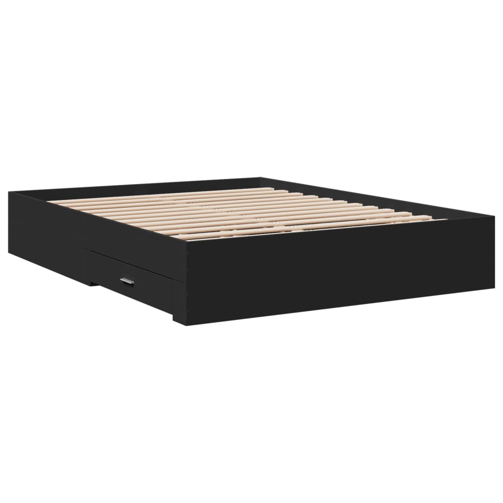 vidaXL Cadru de pat cu sertare, negru, 160x200 cm, lemn prelucrat