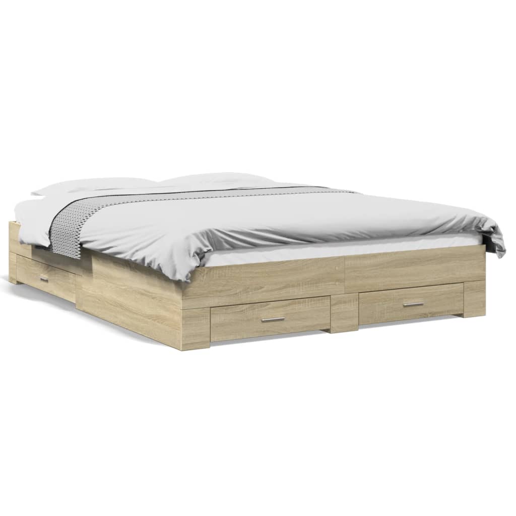 vidaXL Cadru de pat cu sertare stejar sonoma 160x200 cm lemn prelucrat