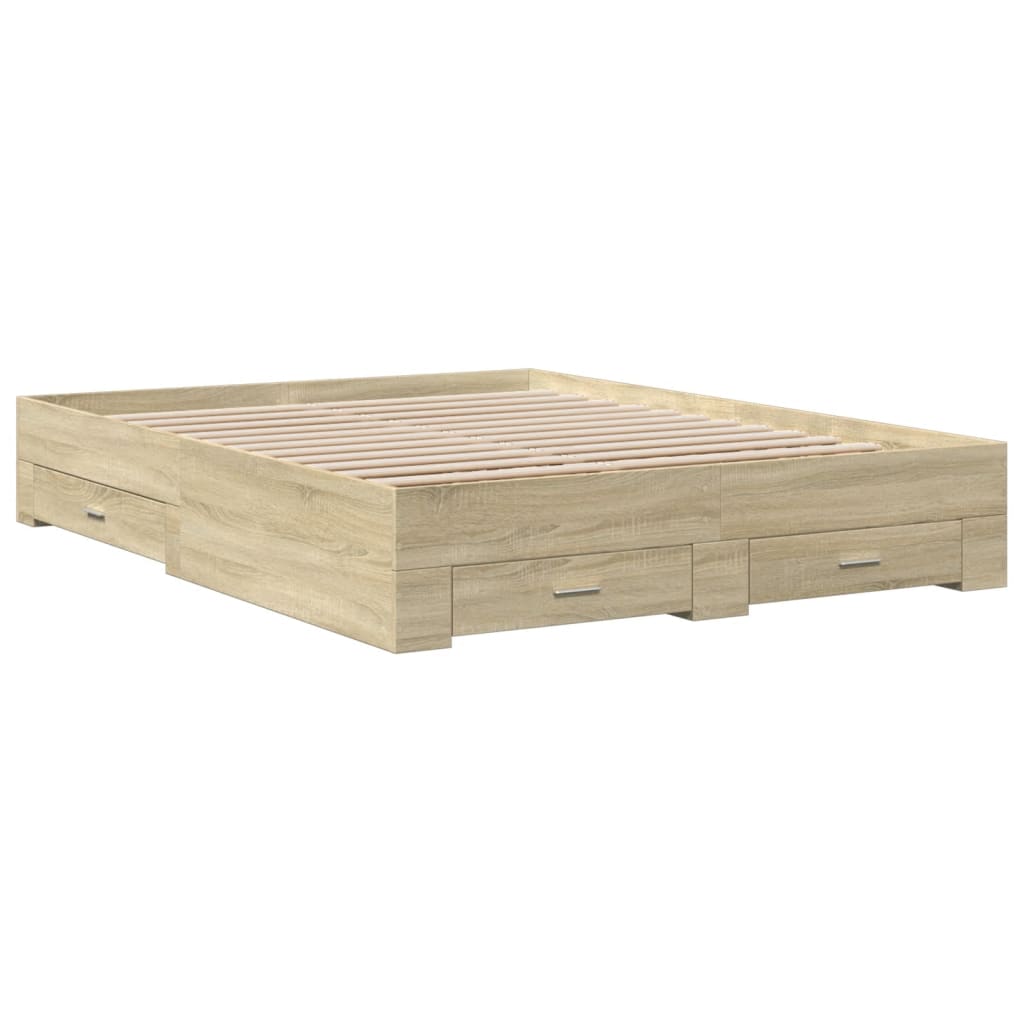 vidaXL Cadru de pat cu sertare stejar sonoma 160x200 cm lemn prelucrat