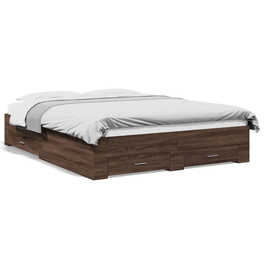 vidaXL Cadru de pat cu sertare, stejar maro, 160x200 cm lemn prelucrat