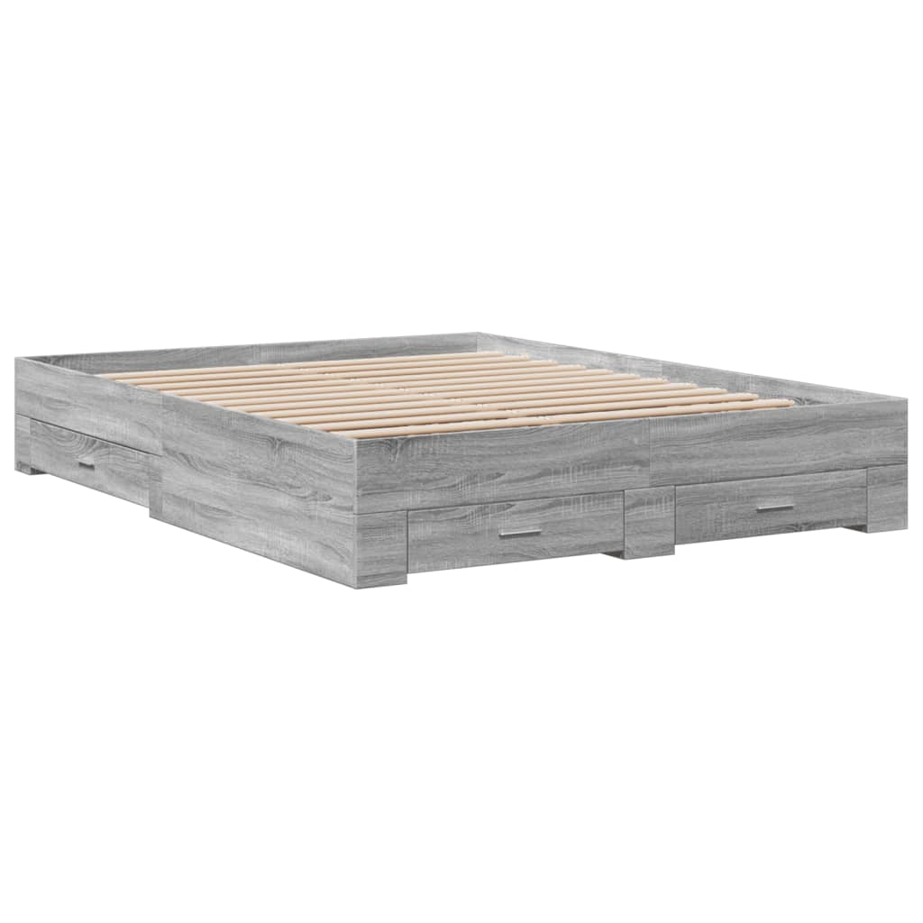 vidaXL Cadru de pat cu sertare gri sonoma 150x200 cm lemn prelucrat