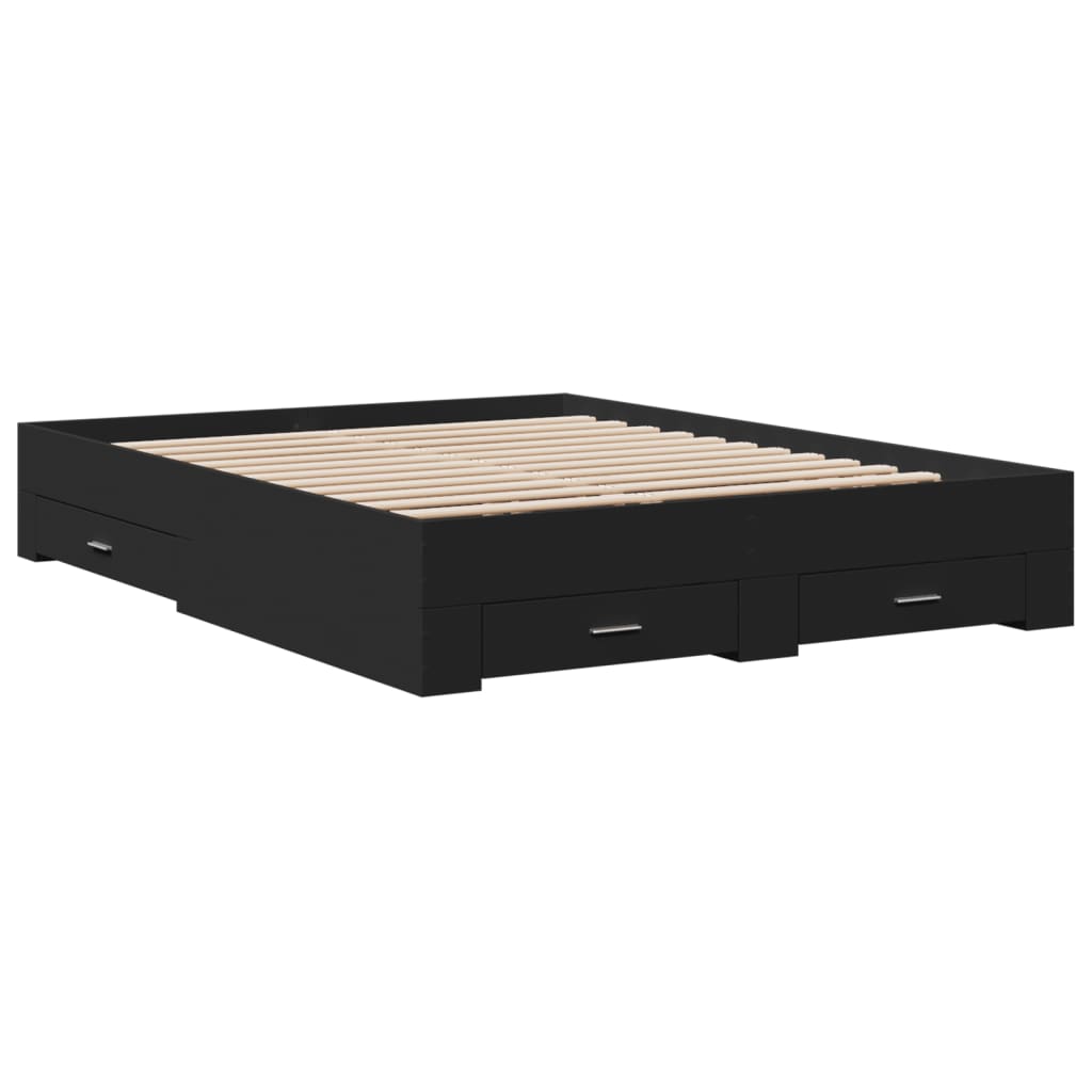 vidaXL Cadru de pat cu sertare, negru, 140x200 cm, lemn prelucrat vidaXL Cadru de pat cu sertare, negru, 140x200 cm, lemn prelucrat