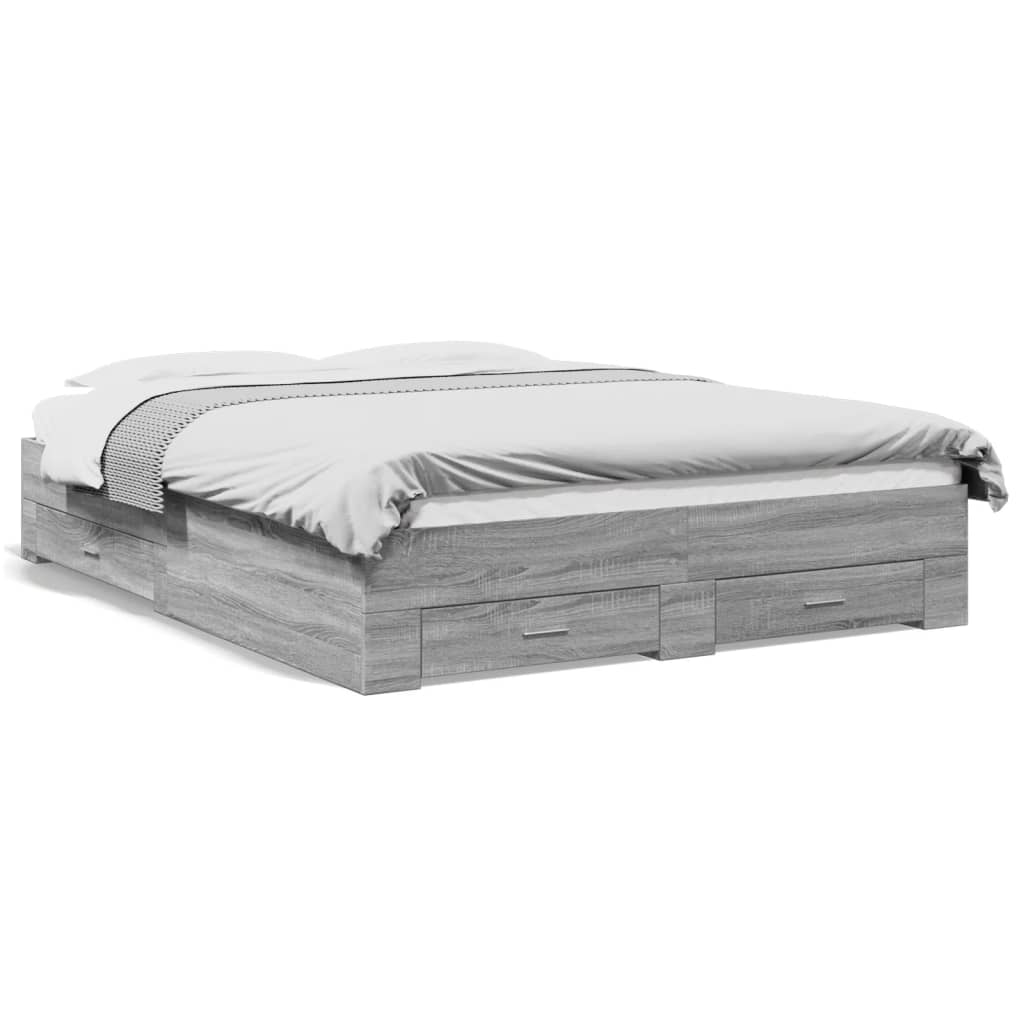 vidaXL Cadru de pat cu sertare gri sonoma 140x200 cm lemn prelucrat