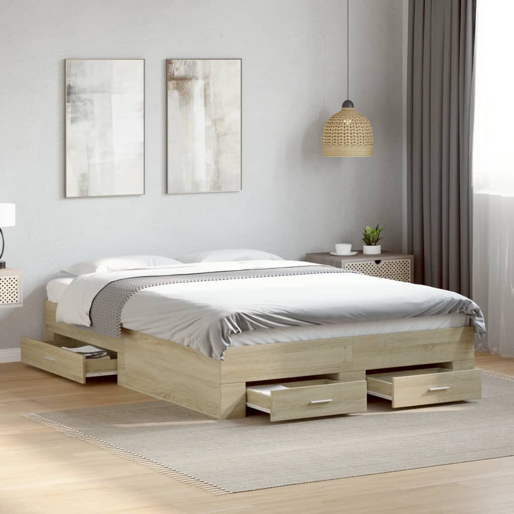 vidaXL Cadru de pat cu sertare stejar sonoma 120x200 cm lemn prelucrat vidaXL Cadru de pat cu sertare stejar sonoma 120x200 cm lemn prelucrat
