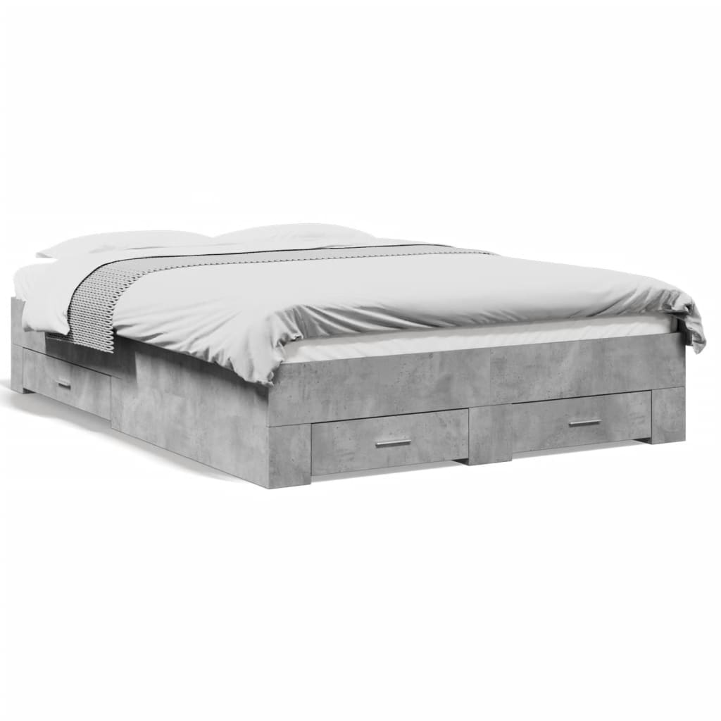 vidaXL Cadru de pat cu sertare, gri beton, 140x190 cm, lemn prelucrat vidaXL Cadru de pat cu sertare, gri beton, 140x190 cm, lemn prelucrat