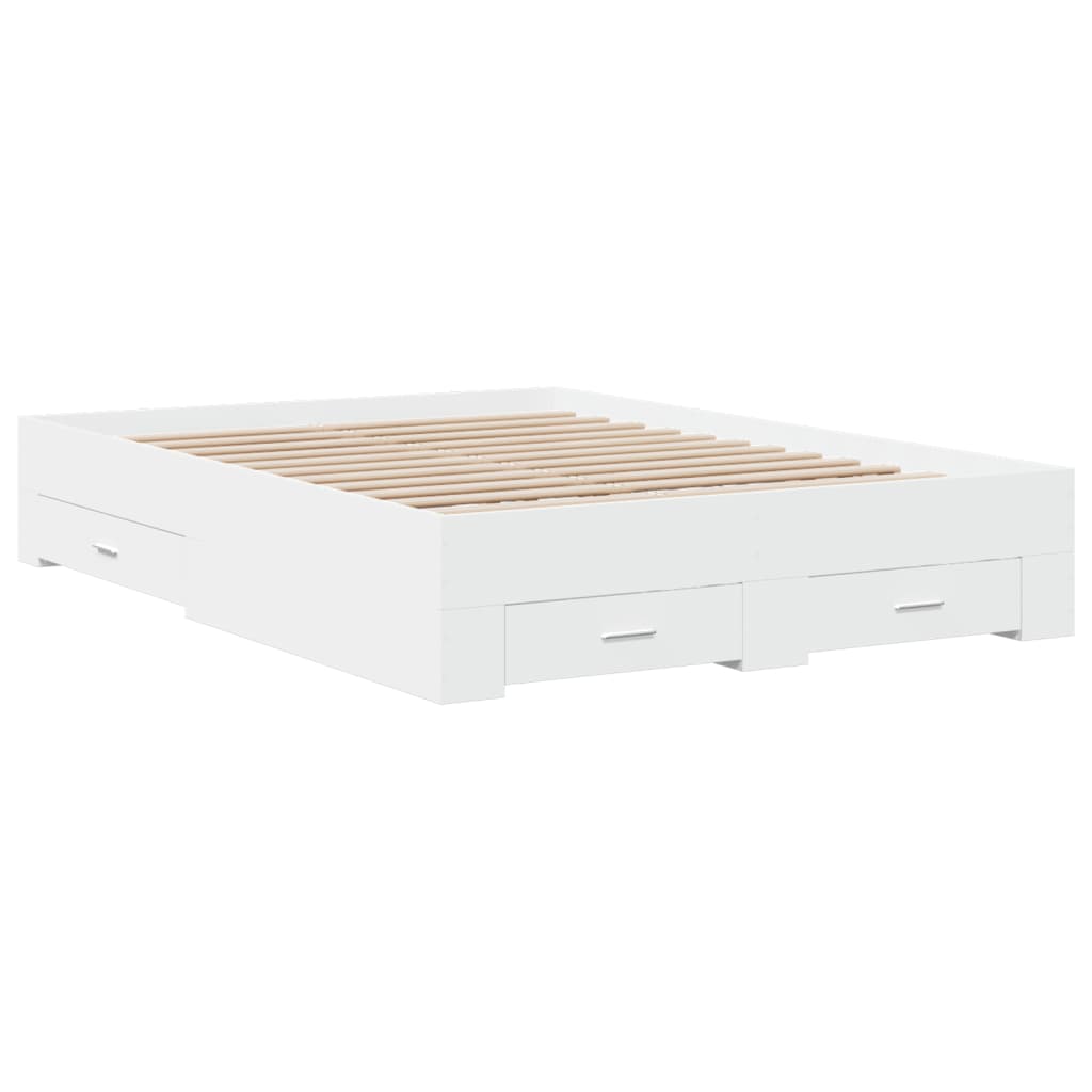 vidaXL Cadru de pat cu sertare, alb, 135x190 cm, lemn prelucrat