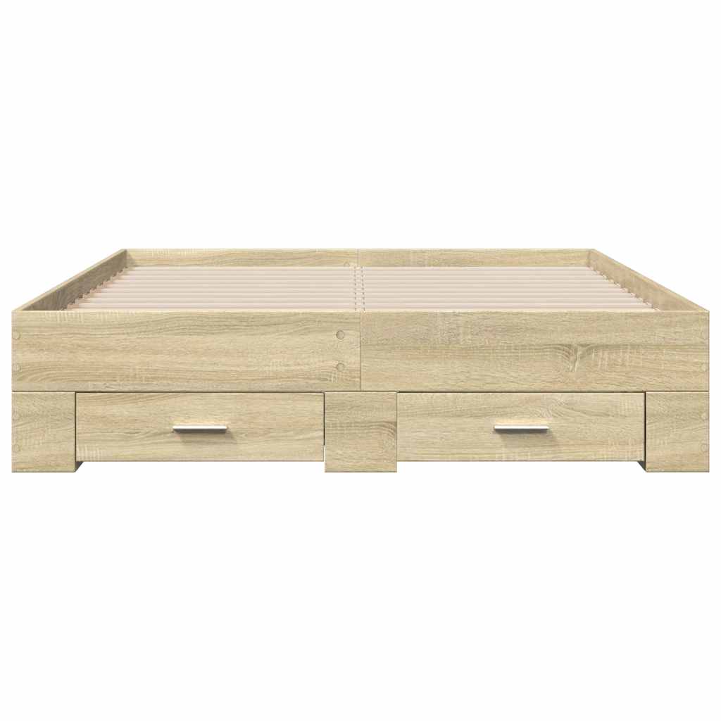 vidaXL Cadru de pat cu sertare stejar sonoma 135x190 cm lemn prelucrat