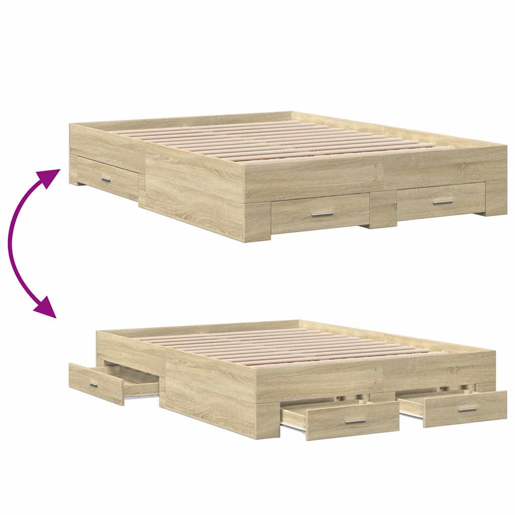 vidaXL Cadru de pat cu sertare stejar sonoma 135x190 cm lemn prelucrat