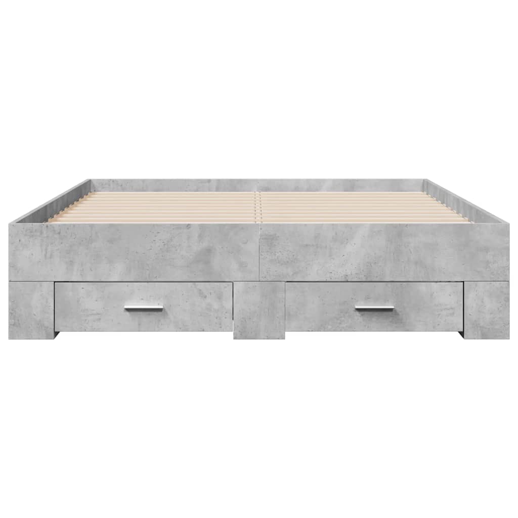 vidaXL Cadru de pat cu sertare, gri beton, 135x190 cm, lemn prelucrat vidaXL Cadru de pat cu sertare, gri beton, 135x190 cm, lemn prelucrat