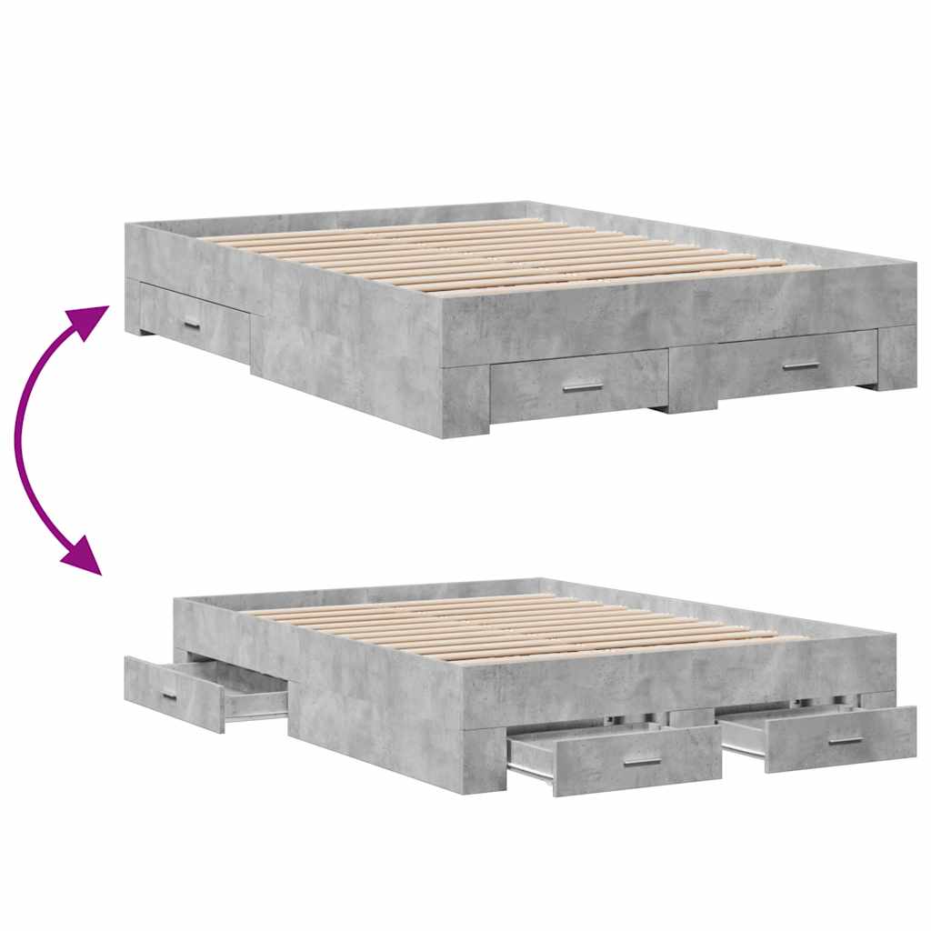 vidaXL Cadru de pat cu sertare, gri beton, 135x190 cm, lemn prelucrat vidaXL Cadru de pat cu sertare, gri beton, 135x190 cm, lemn prelucrat