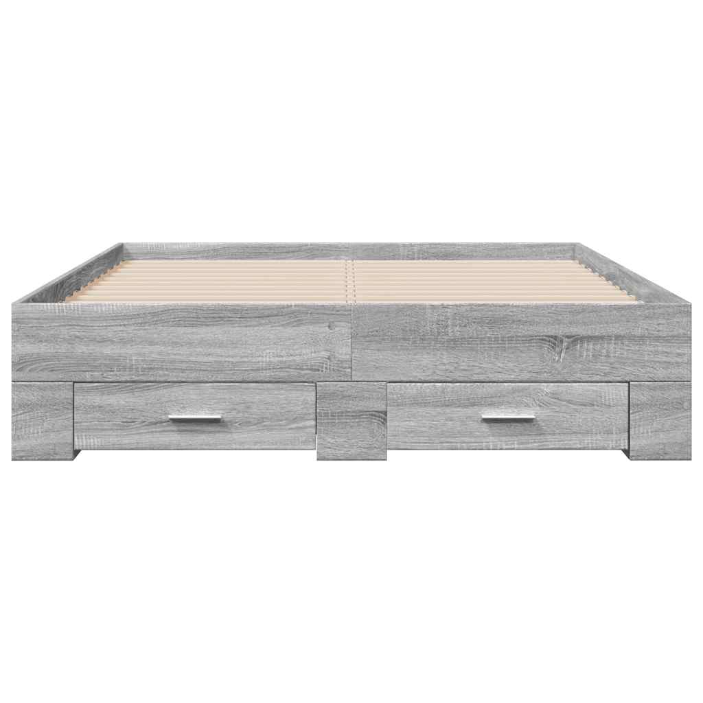 vidaXL Cadru de pat cu sertare, gri sonoma, 135x190 cm, lemn prelucrat