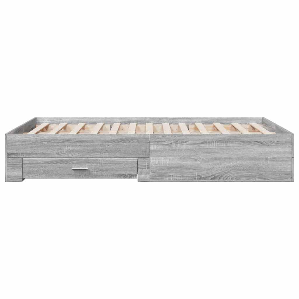 vidaXL Cadru de pat cu sertare, gri sonoma, 135x190 cm, lemn prelucrat