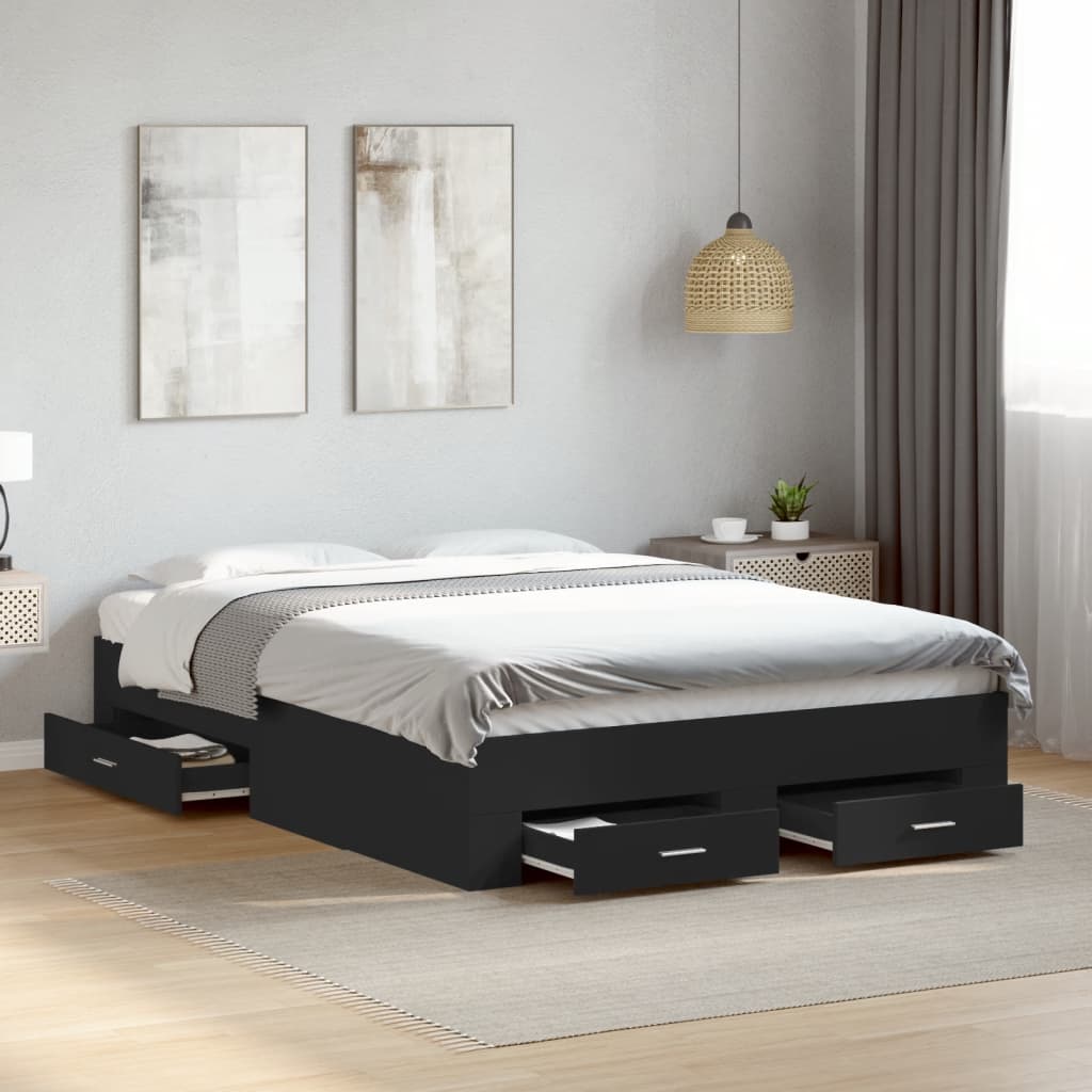 vidaXL Cadru de pat cu sertare, negru, 120x190 cm, lemn prelucrat vidaXL Cadru de pat cu sertare, negru, 120x190 cm, lemn prelucrat