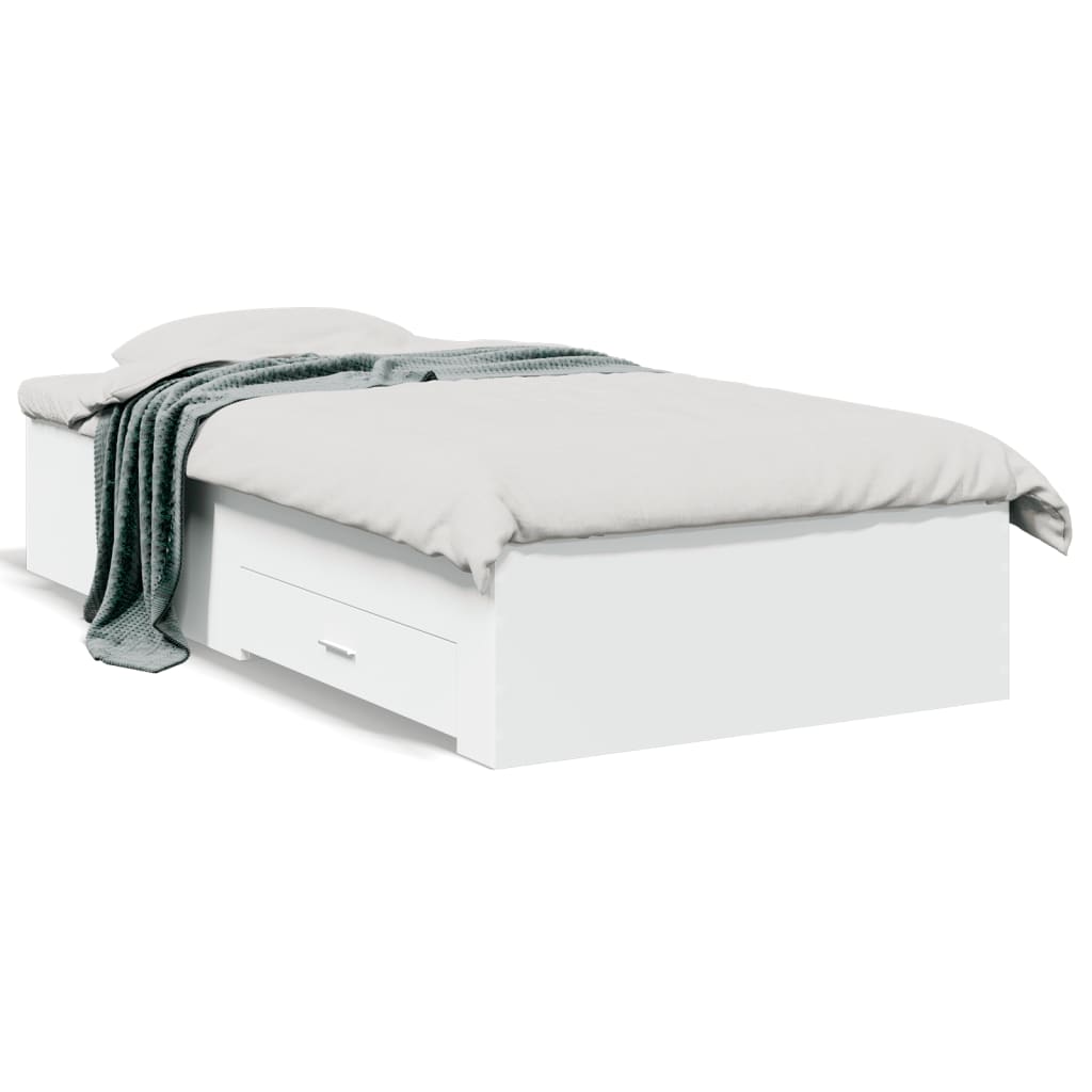 vidaXL Cadru de pat cu sertare, alb, 100x200 cm, lemn prelucrat vidaXL Cadru de pat cu sertare, alb, 100x200 cm, lemn prelucrat