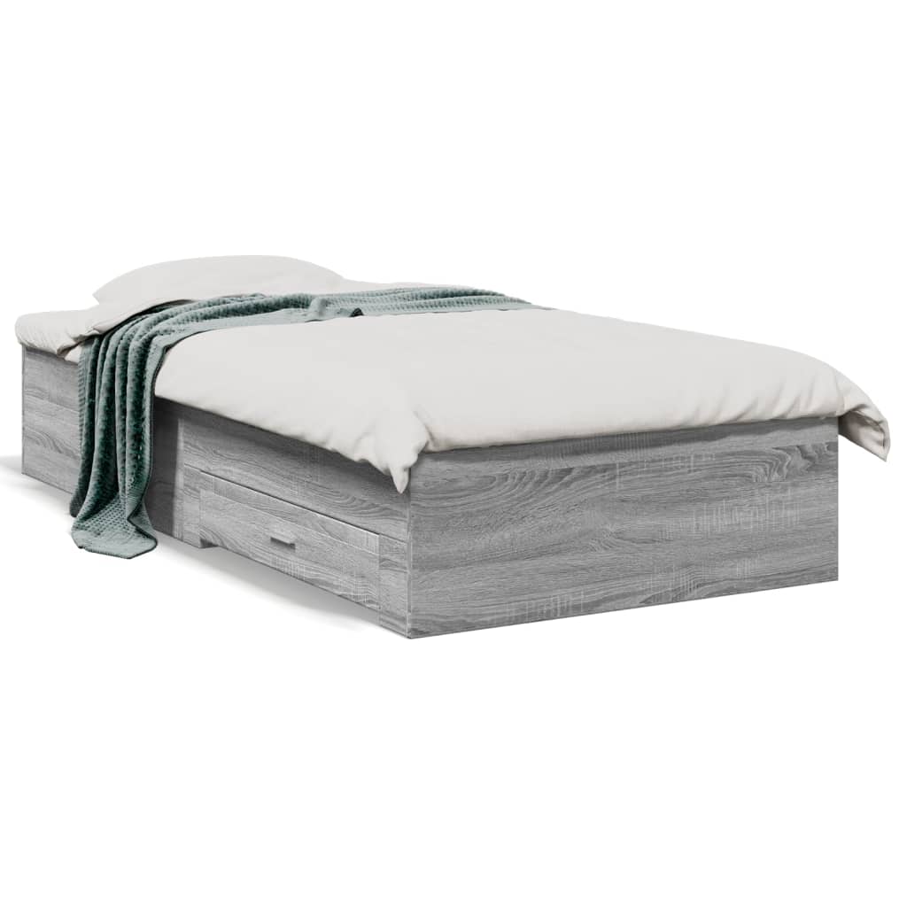 vidaXL Cadru de pat cu sertare gri sonoma 100x200 cm lemn prelucrat
