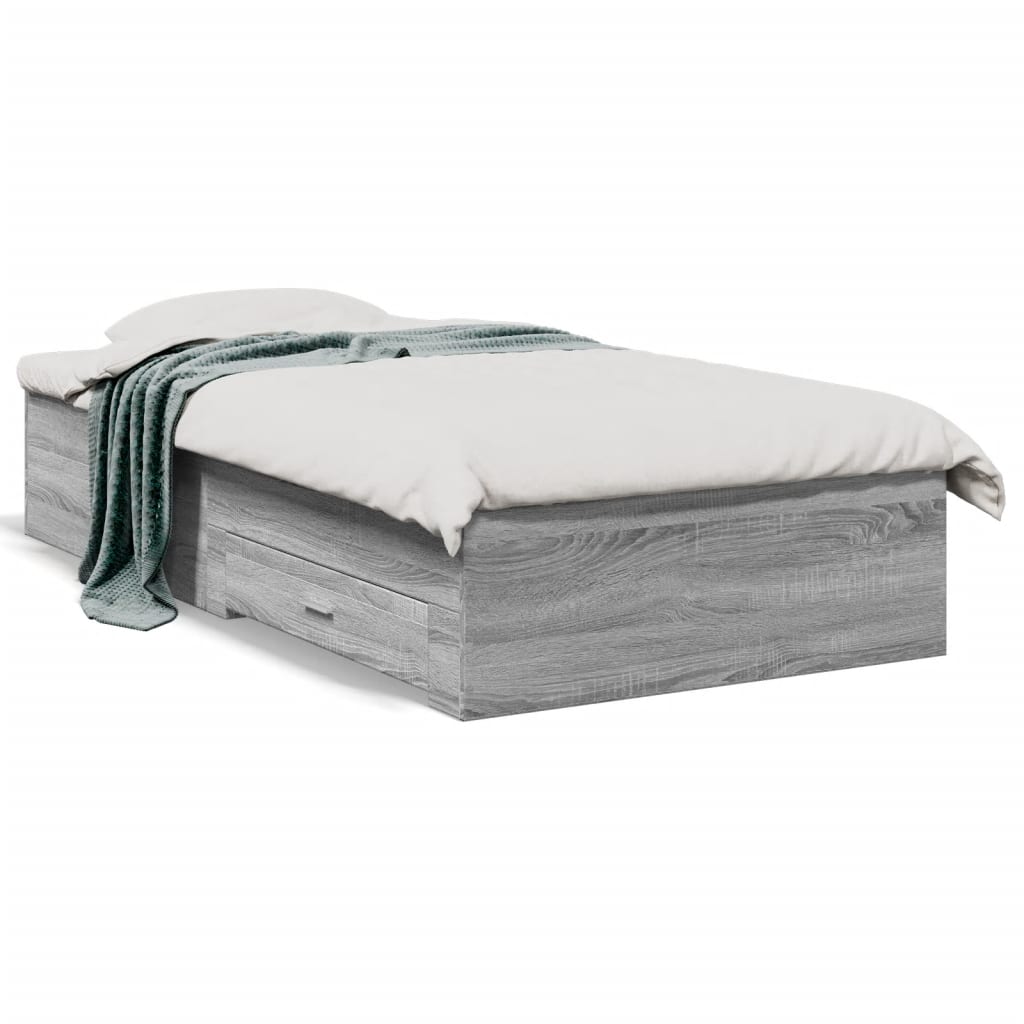 vidaXL Cadru de pat cu sertare gri sonoma 90x200 cm lemn prelucrat