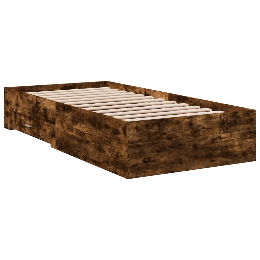 vidaXL Cadru de pat cu sertare stejar fumuriu 90x190 cm lemn prelucrat