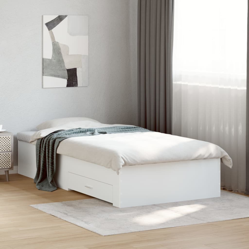 vidaXL Cadru de pat cu sertare, alb, 75x190 cm, lemn prelucrat vidaXL Cadru de pat cu sertare, alb, 75x190 cm, lemn prelucrat