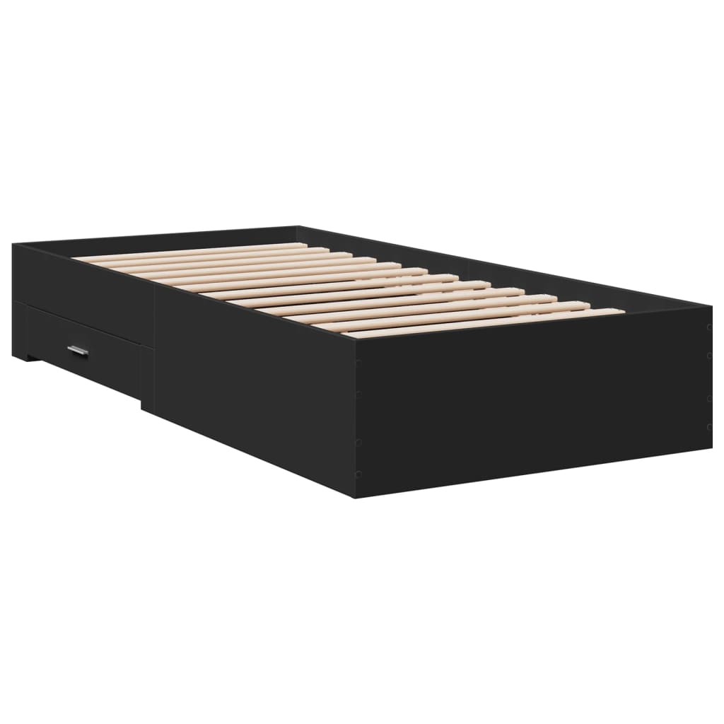 vidaXL Cadru de pat cu sertare, negru, 75x190 cm, lemn prelucrat
