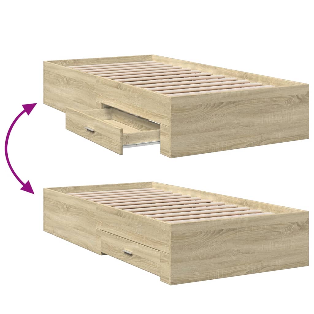 vidaXL Cadru de pat cu sertare stejar sonoma 75x190 cm lemn prelucrat