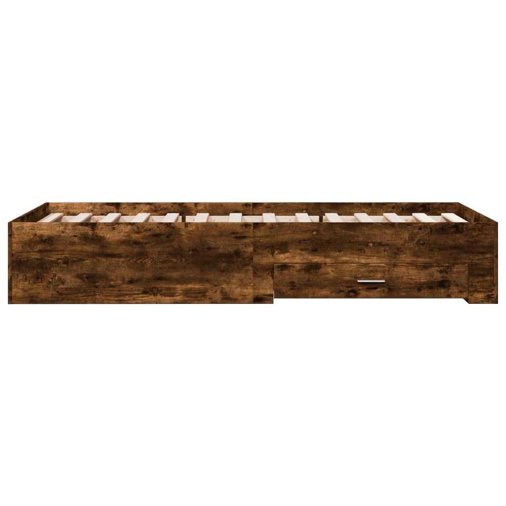 vidaXL Cadru de pat cu sertare stejar fumuriu 75x190 cm lemn prelucrat