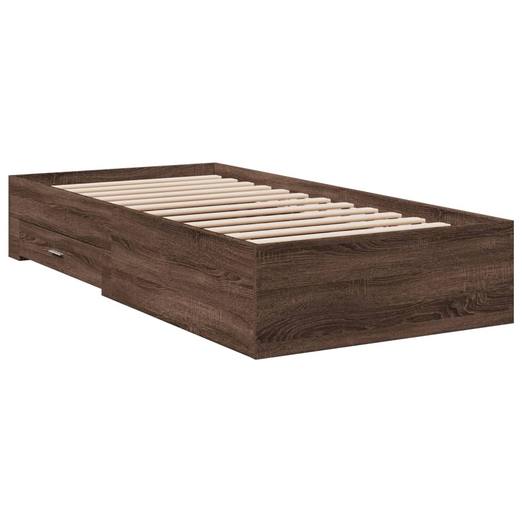 vidaXL Cadru de pat cu sertare stejar maro 75x190 cm lemn prelucrat