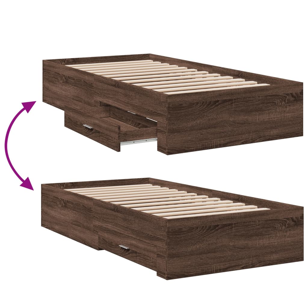 vidaXL Cadru de pat cu sertare stejar maro 75x190 cm lemn prelucrat