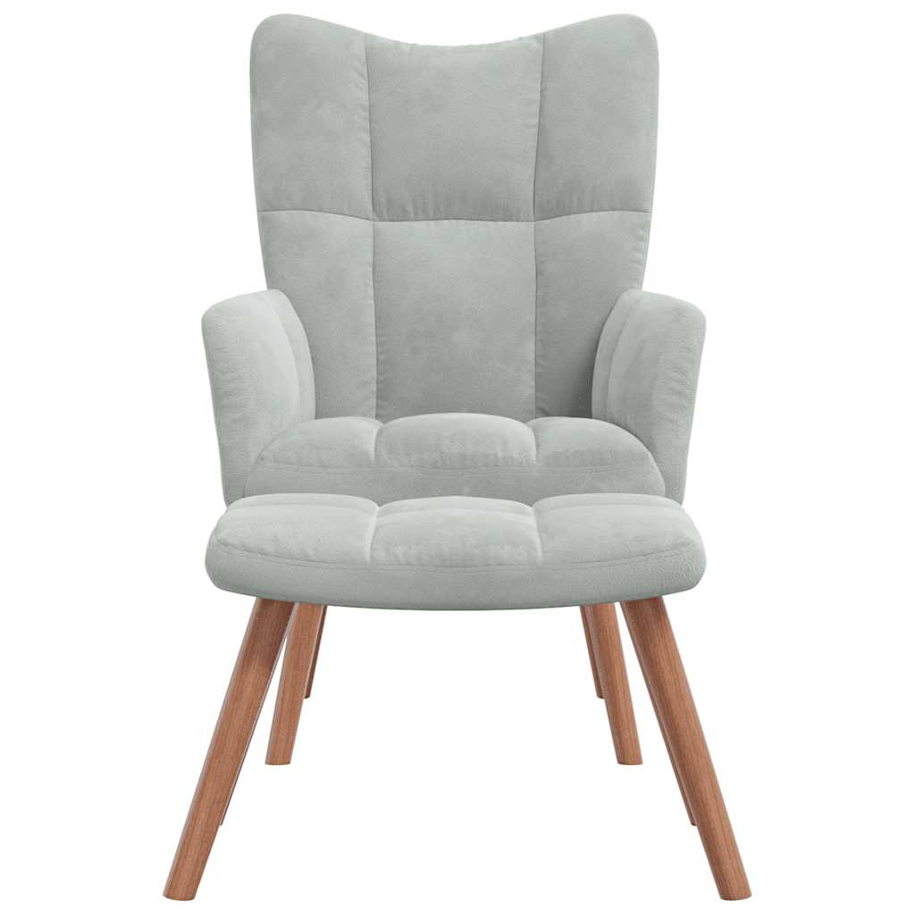 vidaXL Scaun de relaxare cu taburet, gri deschis, catifea vidaXL Scaun de relaxare cu taburet, gri deschis, catifea