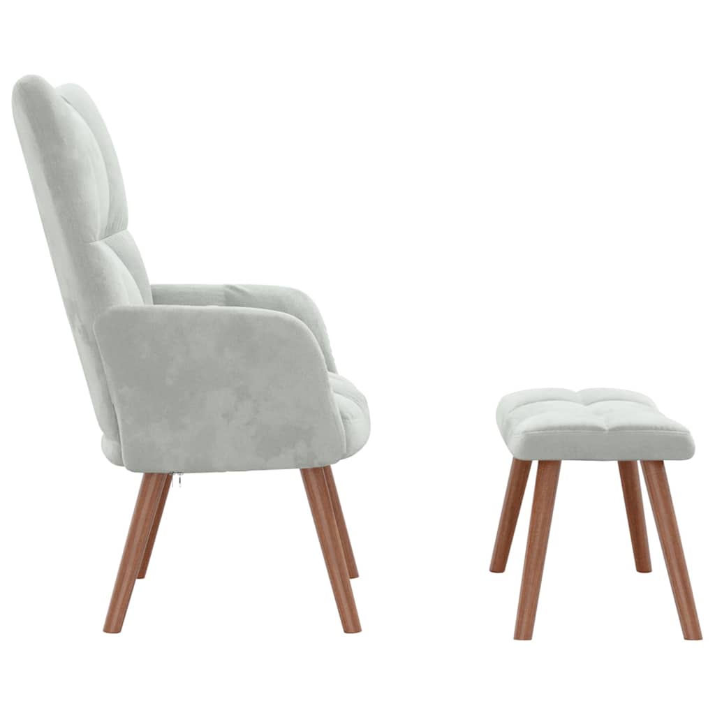 vidaXL Scaun de relaxare cu taburet, gri deschis, catifea vidaXL Scaun de relaxare cu taburet, gri deschis, catifea