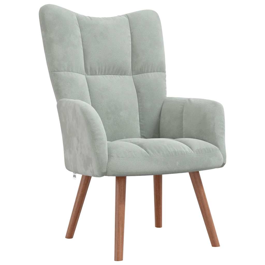 vidaXL Scaun de relaxare cu taburet, gri deschis, catifea vidaXL Scaun de relaxare cu taburet, gri deschis, catifea